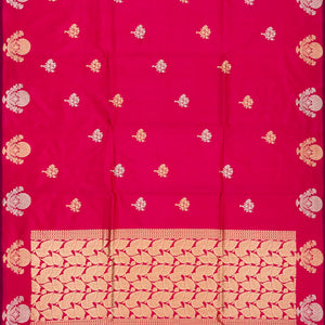 Pink Handloom Banarasi Silk Saree With Floral Buttas