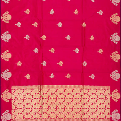 Pink Handloom Banarasi Silk Saree With Floral Buttas