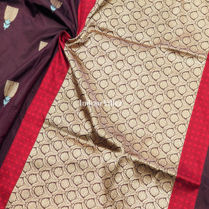 Coffee & Red Banarasi Katan Silk Saree