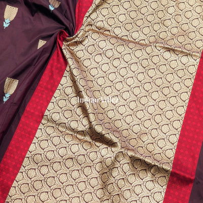 Coffee & Red Banarasi Katan Silk Saree