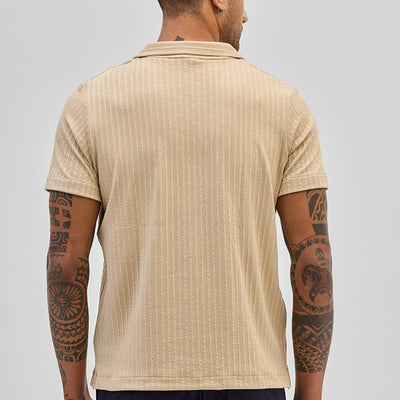 Beige Textured Cuban T-Shirt