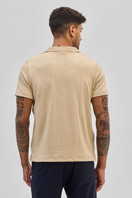 Beige Textured Cuban T-Shirt