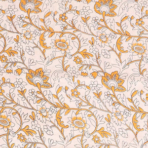 Brown floral vine machine-printed kalamkari cotton saree, contrast geometric border & intricate motifs pallu