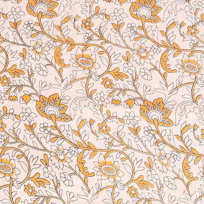 Brown floral vine machine-printed kalamkari cotton saree, contrast geometric border & intricate motifs pallu