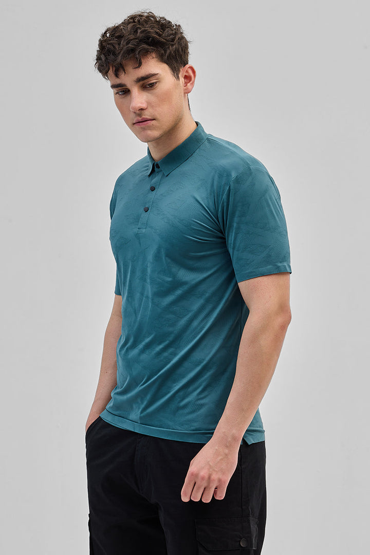 Teal Textured Stitchless Polo T-Shirt