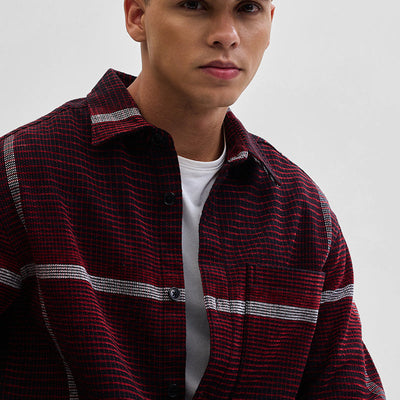 Red Cord Textured Overshirt
