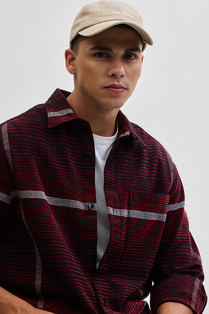 Red Cord Textured Overshirt