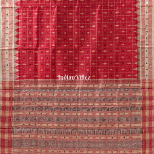 Red Hazar Buti Sambalpuri Bomkai Tussar Saree
