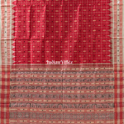 Red Hazar Buti Sambalpuri Bomkai Tussar Saree