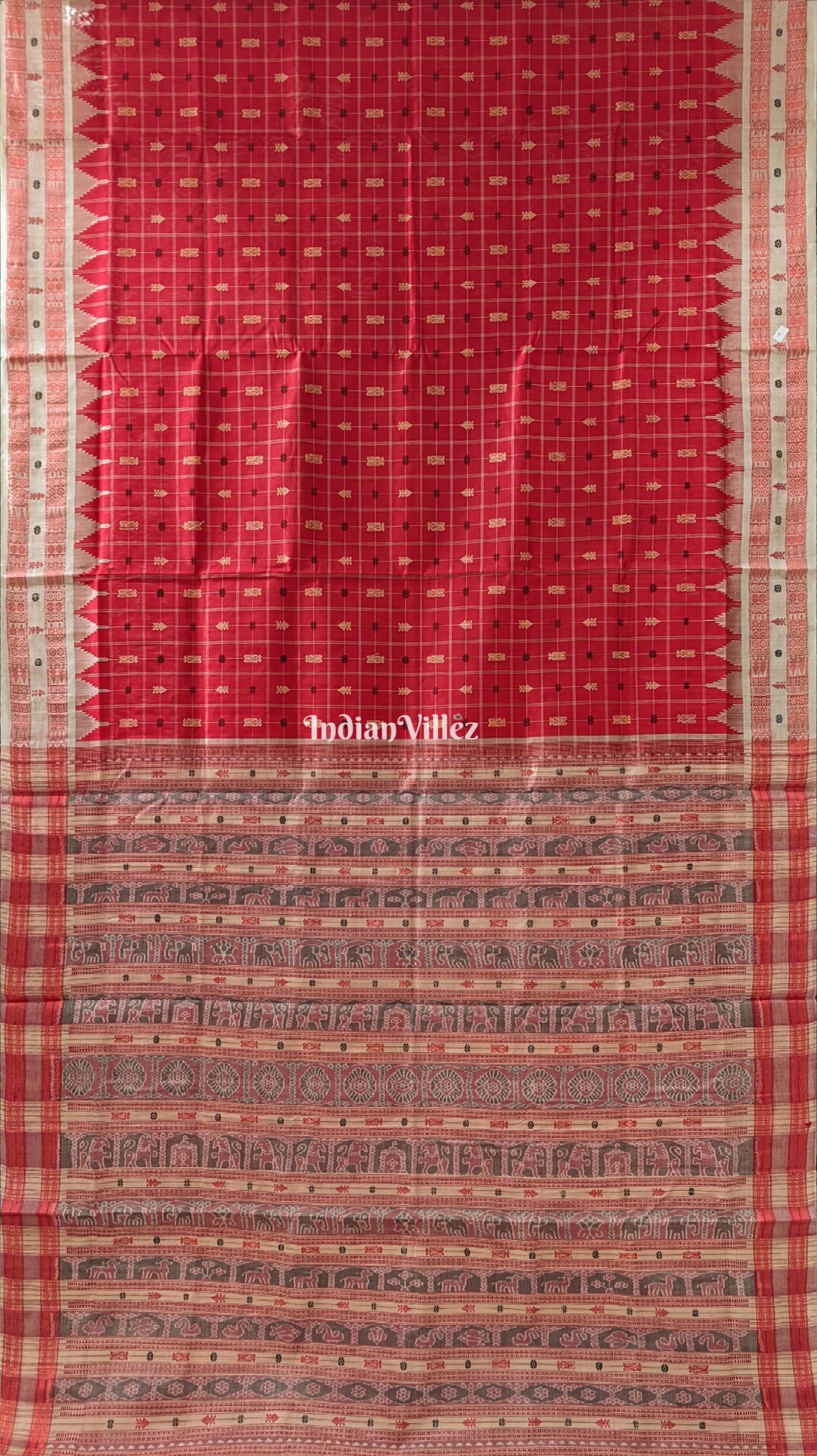 Red Hazar Buti Sambalpuri Bomkai Tussar Saree