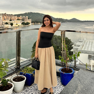 Miya Drop Waist Dress in Beige