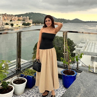 Miya Drop Waist Dress in Beige