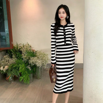 Jadon Striped Knit Dress with Cape