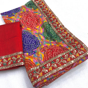 Soft Georgette Heavy Lace work Bandhani Saree