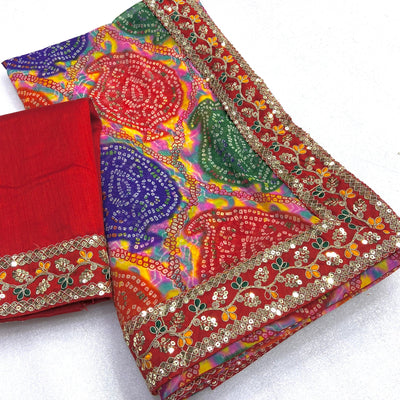 Soft Georgette Heavy Lace work Bandhani Saree