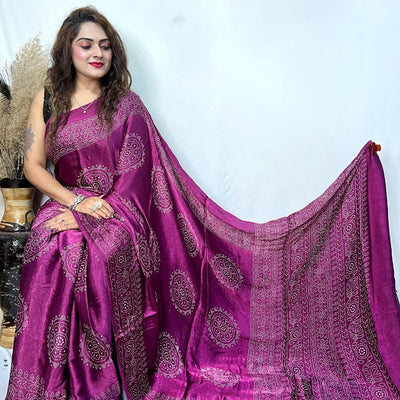 Modal Silk Ajrakh Print Premium Saree