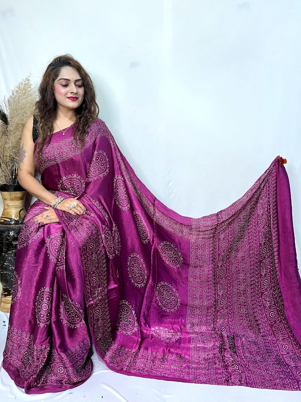 Modal Silk Ajrakh Print Premium Saree