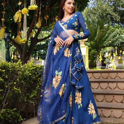 Madison Blue Handpainted Georgette Lehenga Set