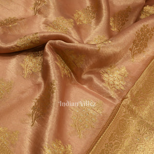 Peach Pink Zari Woven Tissue Banarasi Saree