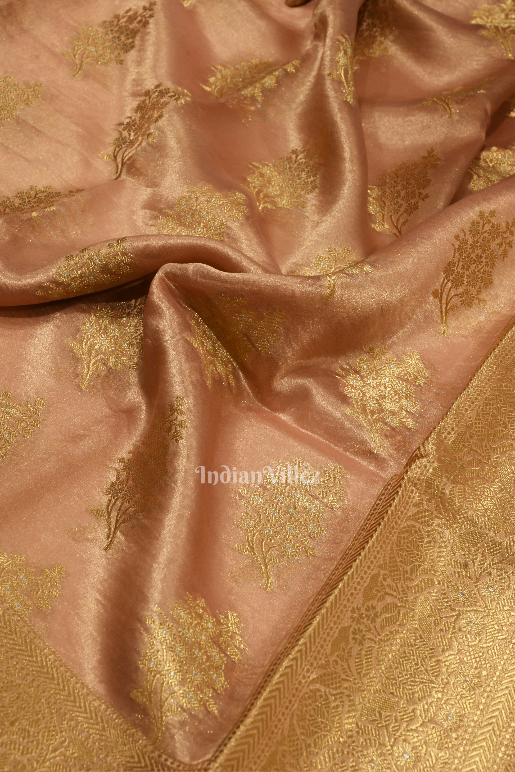 Peach Pink Zari Woven Tissue Banarasi Saree