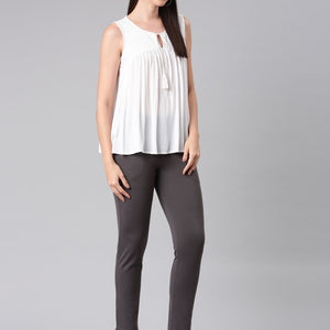 Women Solid Silver Grey Mid Rise Smart Fit Kurti Pant