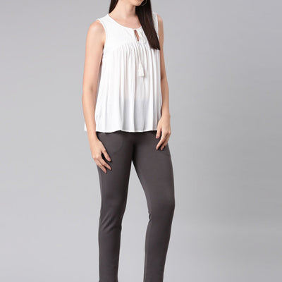 Women Solid Silver Grey Mid Rise Smart Fit Kurti Pant