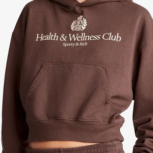 SPORTY & RICH | H&W CREST CROPPED HOODIE { BROWN