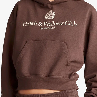 SPORTY & RICH | H&W CREST CROPPED HOODIE { BROWN