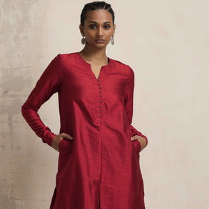 trueBrowns Red Silk Kurta Co-ord Set