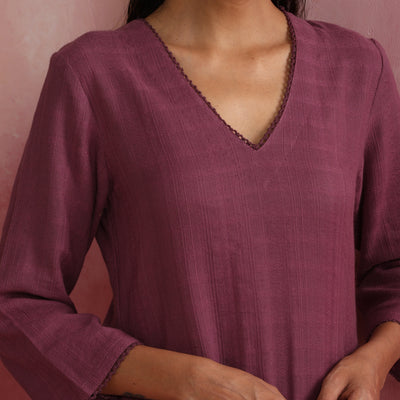 trueBrowns Light Purple Cotton Dobby Flared Kurta Set