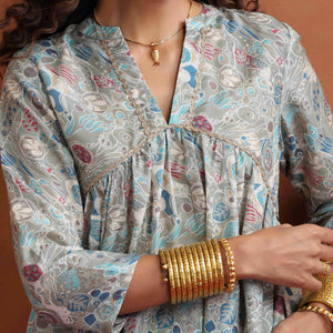 trueBrowns Green Print Flared Kurta Co-ord Set