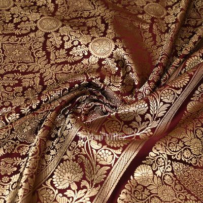 Exclusive Bridal Maroon Meenakari Pure Mashru Satin Silk Banarasi Saree