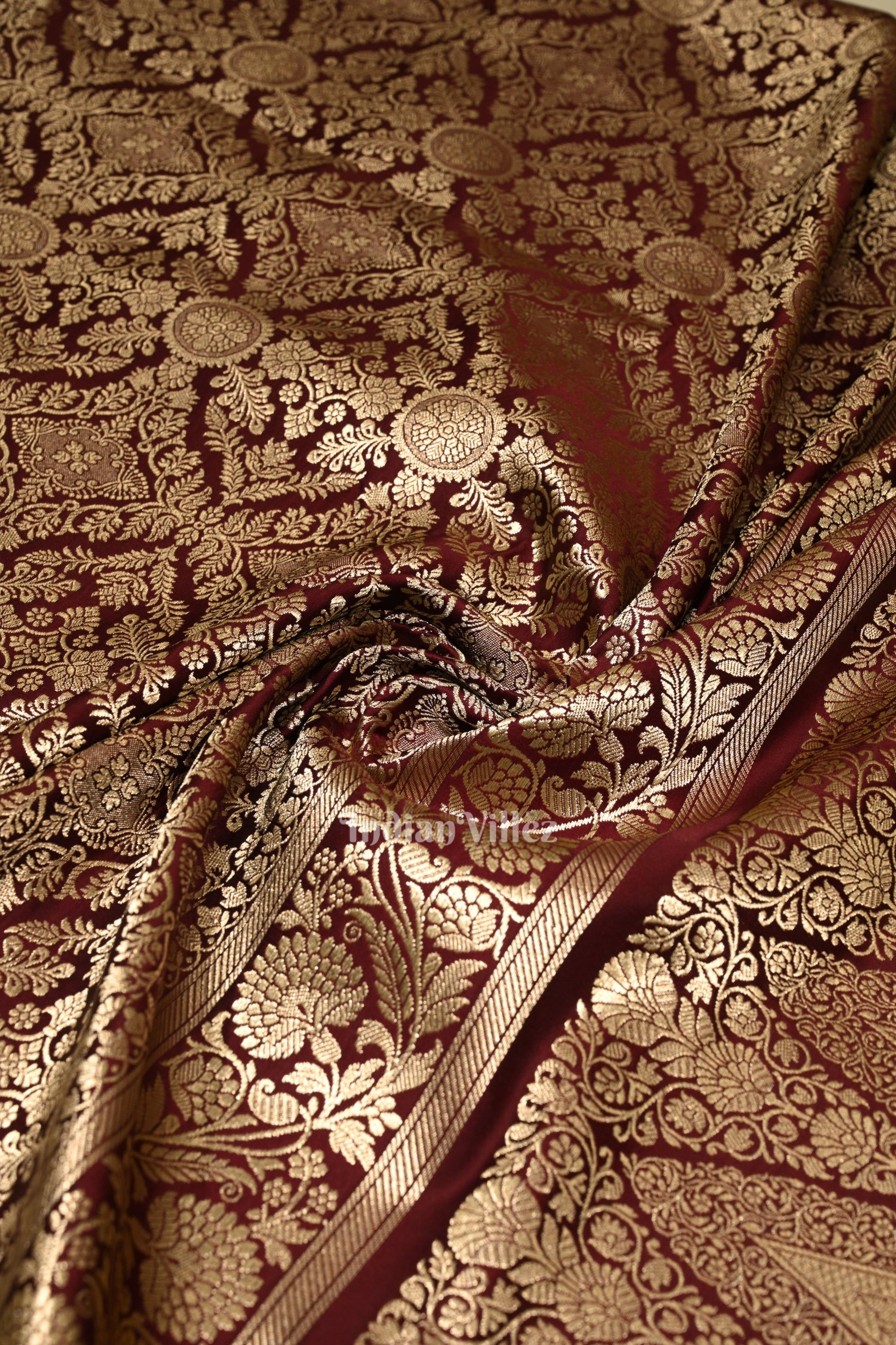 Exclusive Bridal Maroon Meenakari Pure Mashru Satin Silk Banarasi Saree