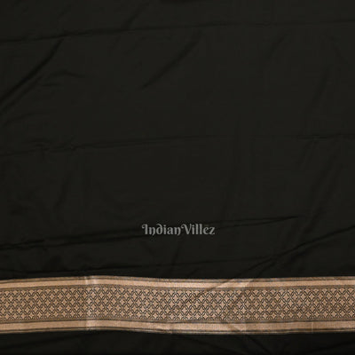 Black Floral Motif Mashru Satin Silk Banarasi Saree