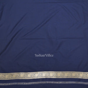 Indigo Blue Soft Pure Mashru Satin Silk Banarasi Saree