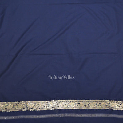 Indigo Blue Soft Pure Mashru Satin Silk Banarasi Saree