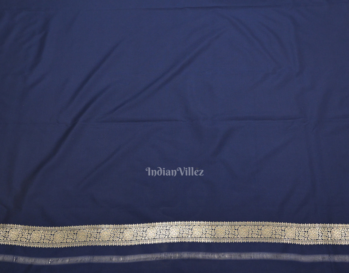Indigo Blue Soft Pure Mashru Satin Silk Banarasi Saree