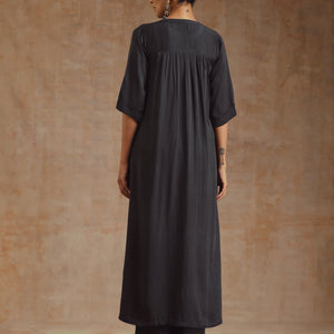 Grey Modal Satin High-Low Relax Kurta Set | Relove