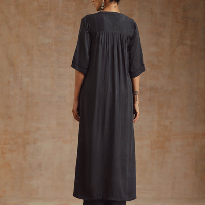 Grey Modal Satin High-Low Relax Kurta Set | Relove