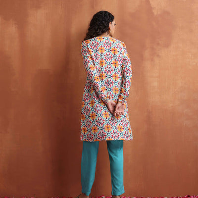 trueBrowns Off White Print Kurta Co-ord Set
