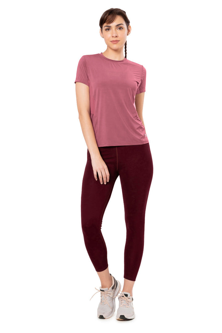 Flaunt Short Sleeve Round Neck Workout T-Shirt - Heather Rose