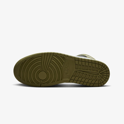 JORDAN | AIR JORDAN 1 MID { BLACK/WHITE-MEDIUM OLIVE-SAIL