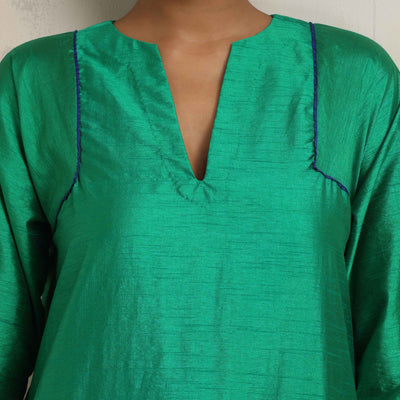 trueBrowns Bright Green Silk Kurta Co-ord Set
