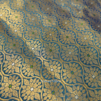 Peacock Blue Designer Katan Banarasi Silk Saree