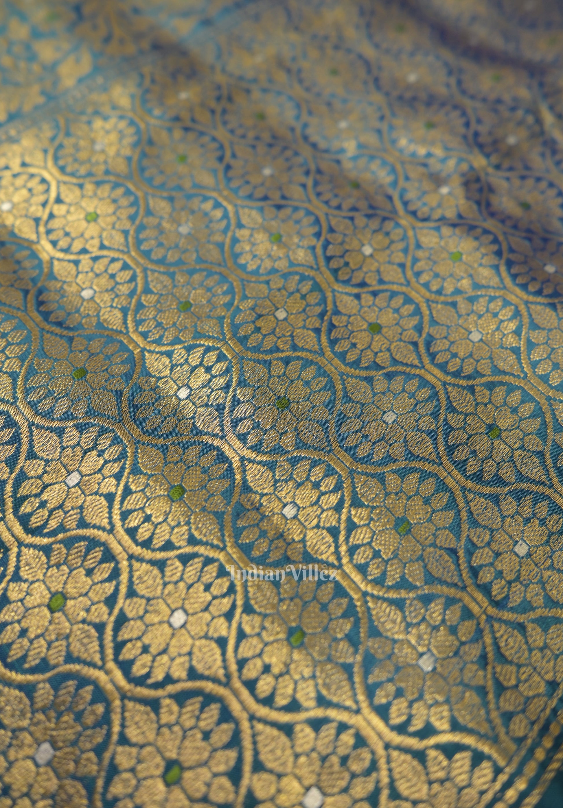 Peacock Blue Designer Katan Banarasi Silk Saree