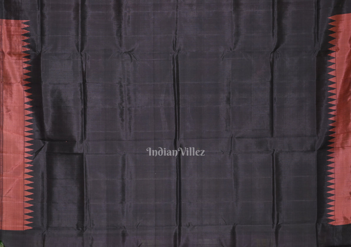 Black with Fish Motif Double Pallu Berhampuri Silk Saree