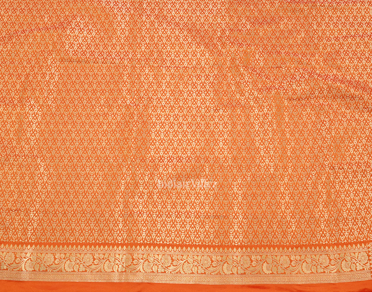 Bridal Orange Yellow Soft Pure Mashru Satin Silk Banarasi Saree