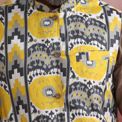 trueBrowns Men's Beige Ikat Reversible  Nehru Jacket