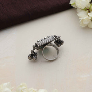 trueBrowns Silver Tone Stone Ghungroo Ring