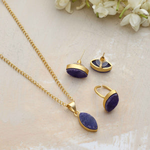 trueBrowns Gold Tone Blue Stone Pendant Set